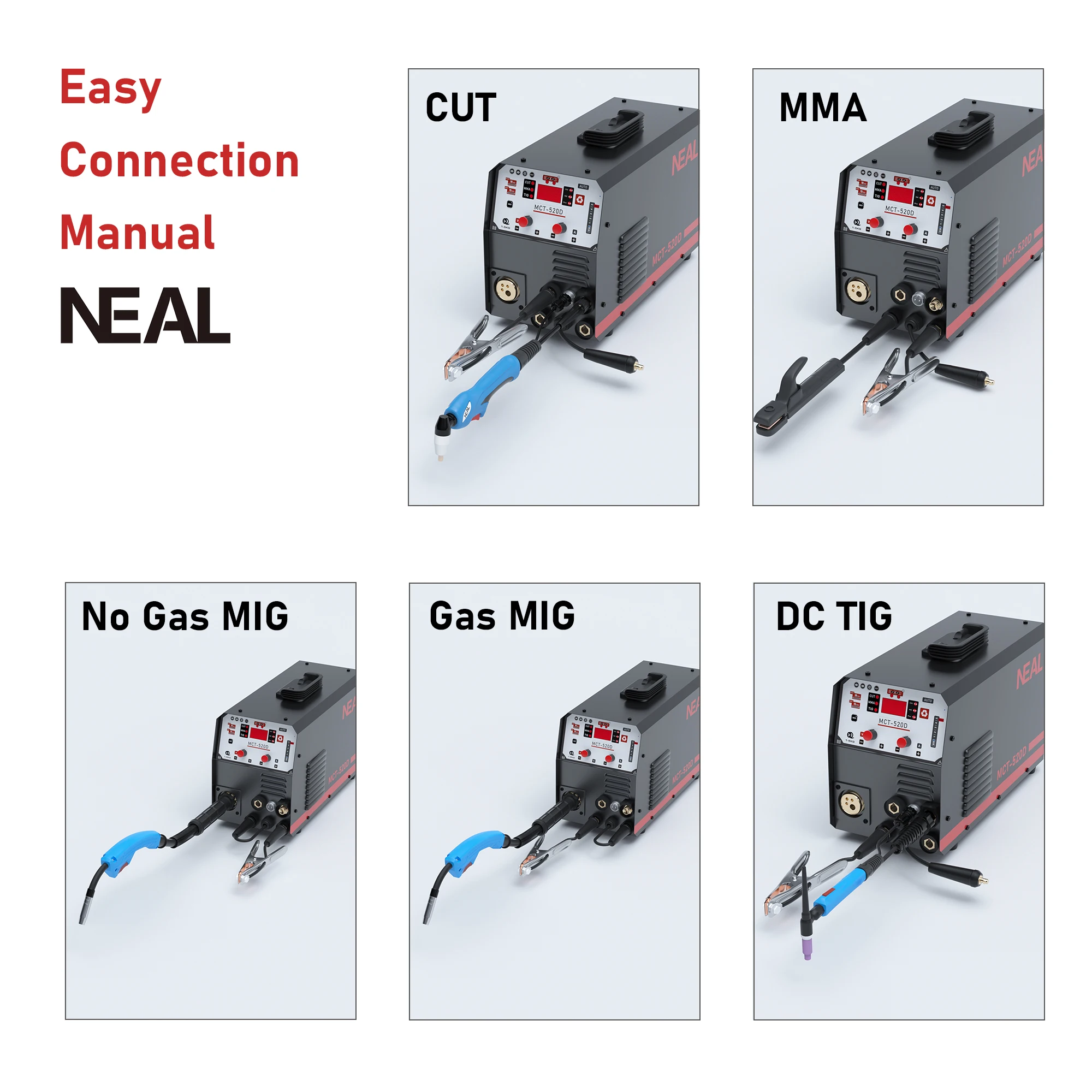 NEAL MMA TIG MAG MIG CUT 자동 용접기, 가스 및 가스 프리 용접기, 160A 용접기, MCT520D, 5 인 1