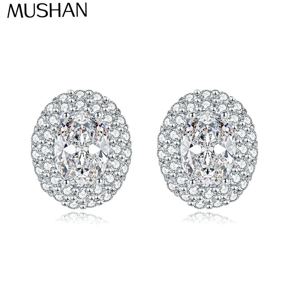 MuShan Brand Jewelry 925 Sterling Silver Ear Pin 3CT Moissanite Special Occasion Geometric Women 18K Real Gold Plated MST Patent