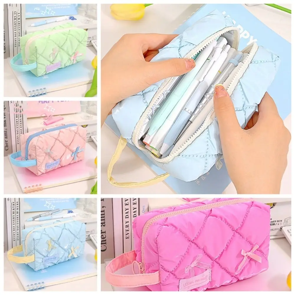 Estuche de bolígrafo de gran capacidad con cremallera, bolsa de almacenamiento de papelería de retales de dibujos animados, bolsa de lápiz labial de maquillaje divertida desmontable