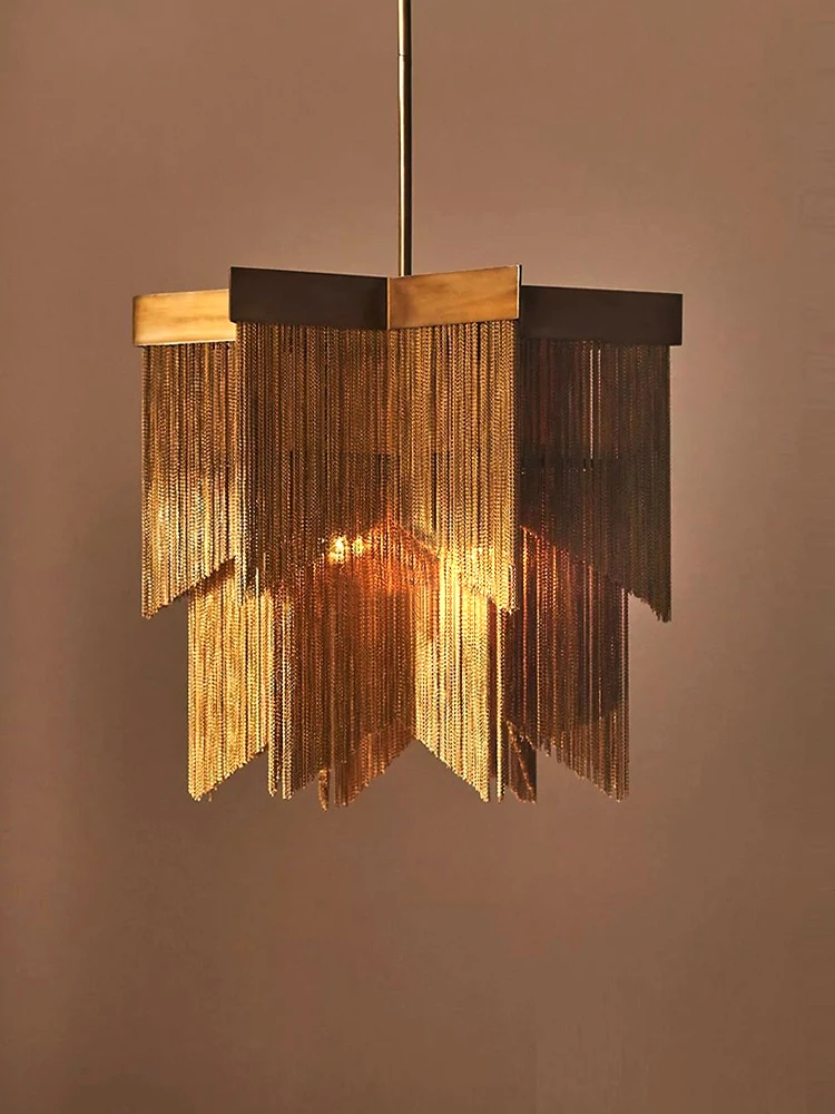 

Modern Home Lamp Pendant Lights Brass Finish Chain Tassel Art American Lamp Villa Decorative Art Chandelier Luxury Lustre