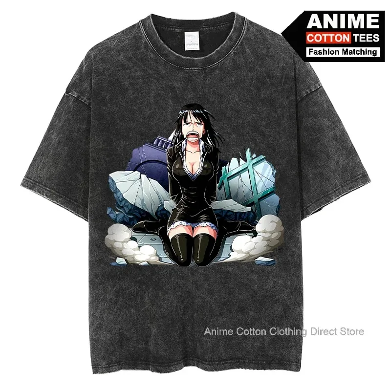 Anime One Piece Nico Robin T Shirt Y2k Harajuku High Street Fashion Men's T-shirt Vintage Cotton Oversized Loose Casual Tees