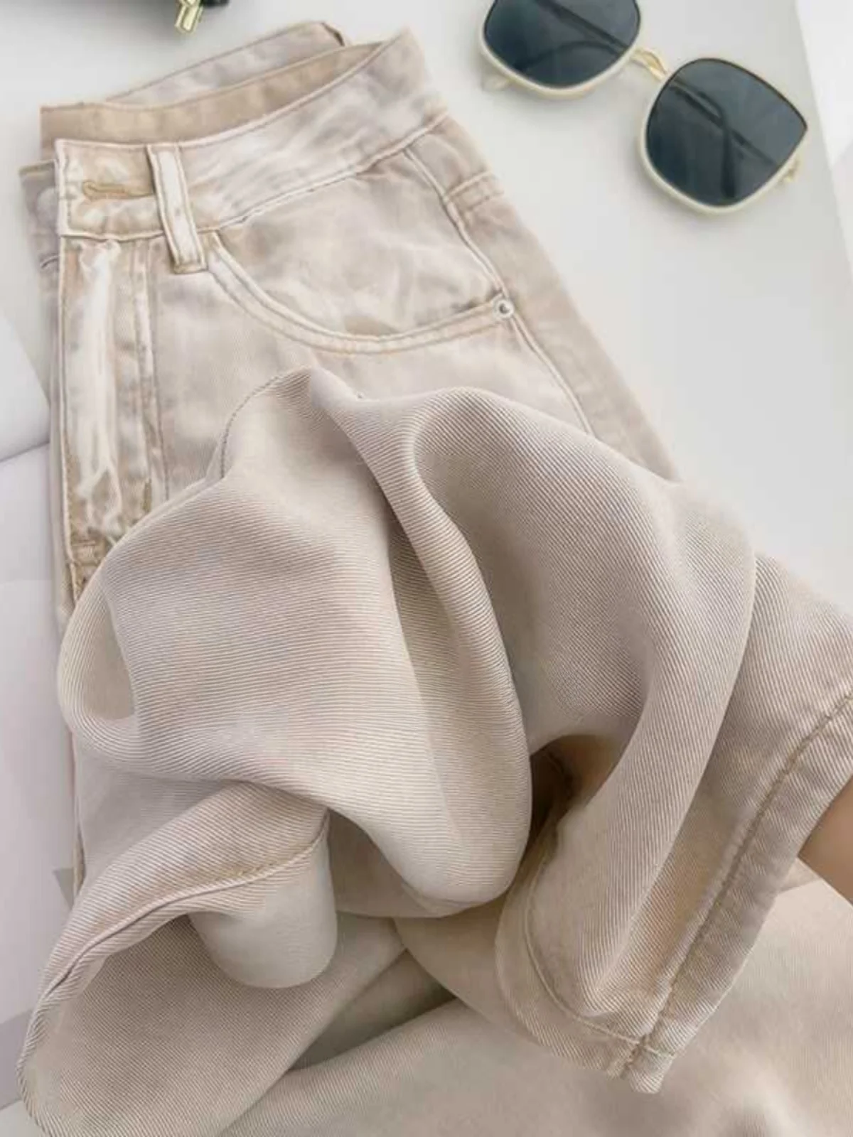 

Женские летние джинсы с высокой талией и широкими штанинами, новые, тонкие, облегающие, из драпирующегося ледяного шелка, с охлаждающим эффектом, прямого кроя