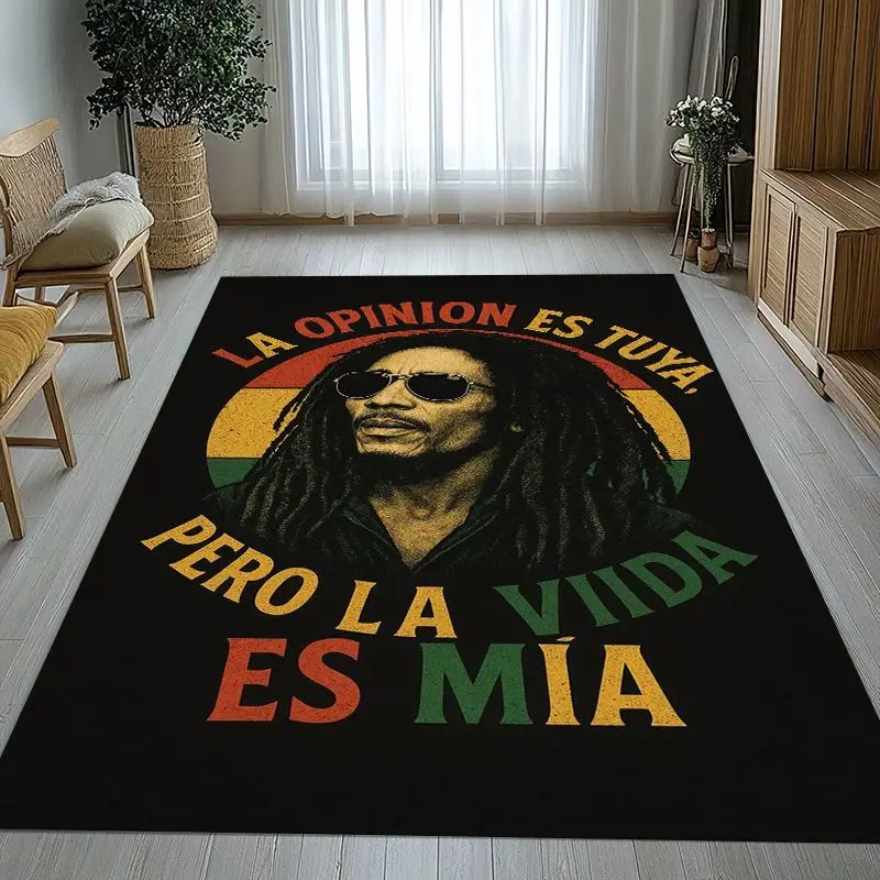 Reggae Music Bob Marley Rasta Color Area Rug,Soft Non-Slip Carpet Mat for Living Room Bedroom,Sofa Floor Rug,Home Decor Gift