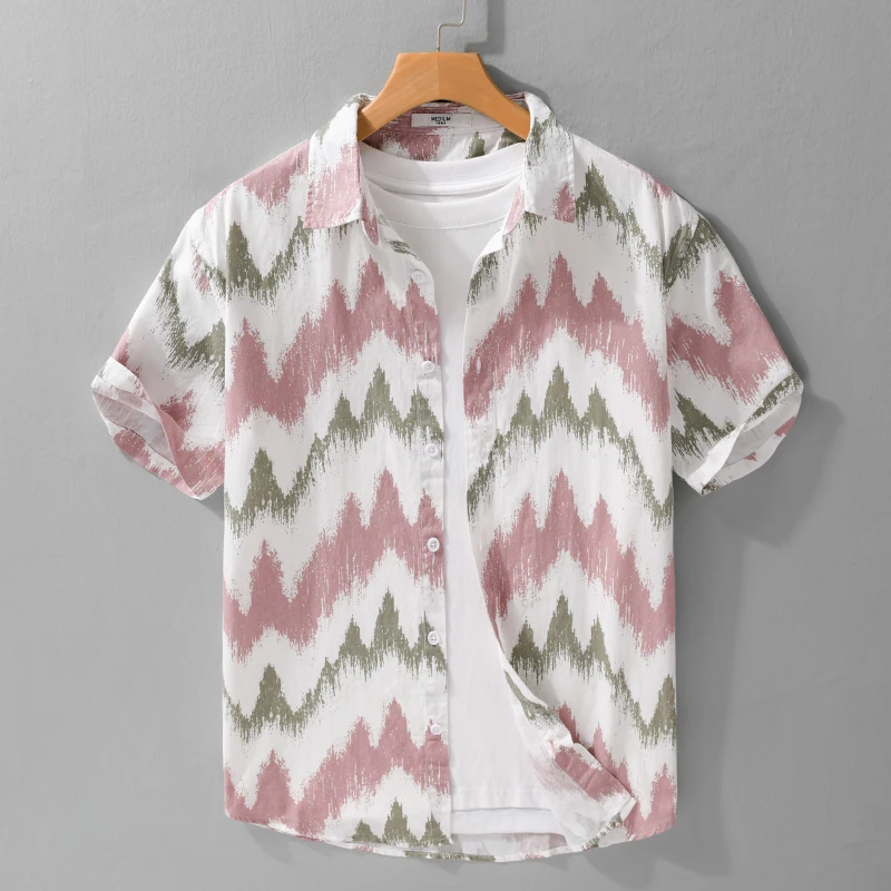 

00% Pure Cotton ort Sve Casual Loose Men's irt Trendy Color Blo Design Breathable Summer Faion Urban Sle Button...