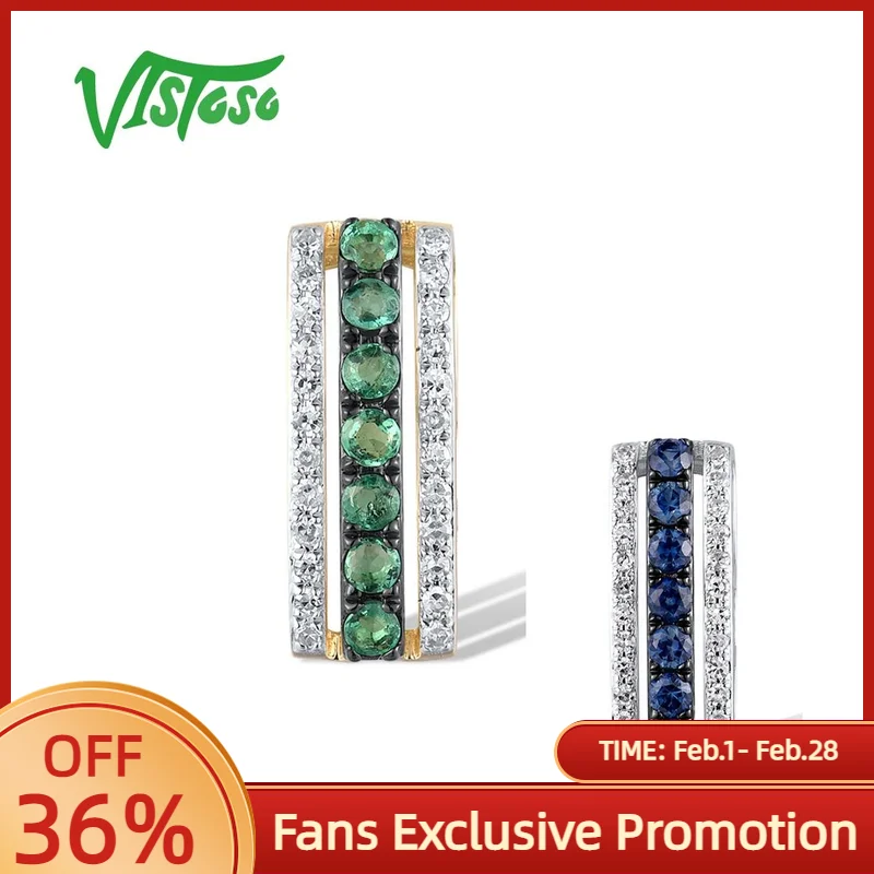 

VISTOSO настоящий кулон из желтого и белого золота 14 карат 585, для женщин, сверкающий бриллиант, изумрудно-синий сапфир, элегантные линейные ювелирные изделия