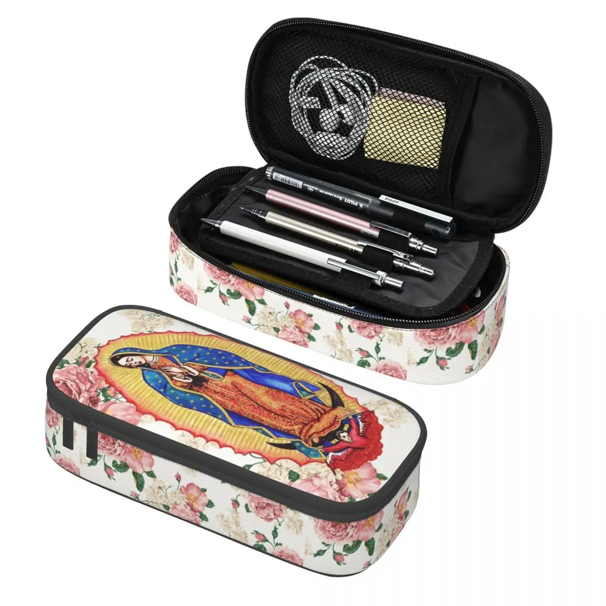 مخصص عذراء غوادالوبي مقلمة للبنين بنات سعة كبيرة المكسيك الكاثوليكية مريم العذراء القلم حقيبة صندوق اللوازم المدرسية