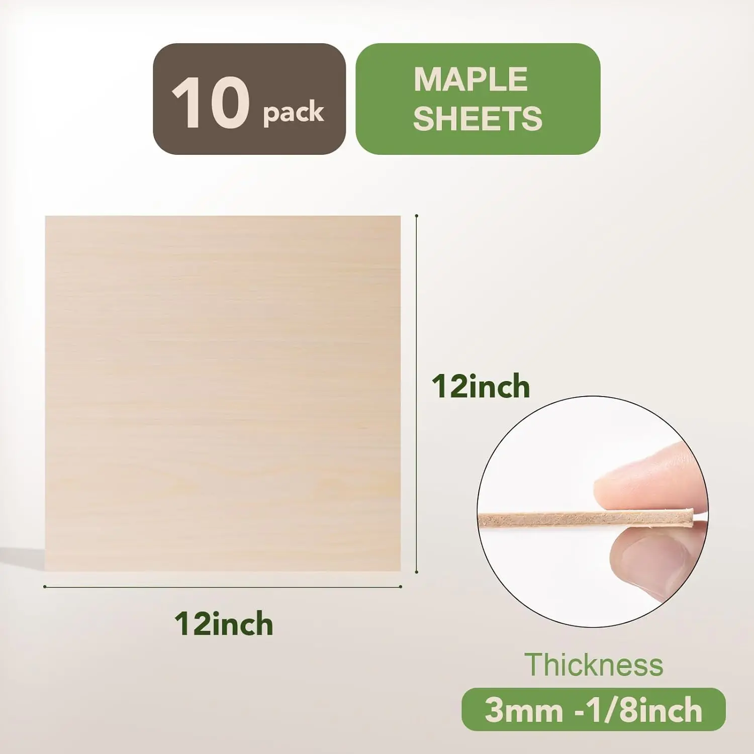 Pacote com 10 Folhas de Compensado de Maple de 3mm para Corte a Laser - 12x12 Polegadas, Blanks para Gravação