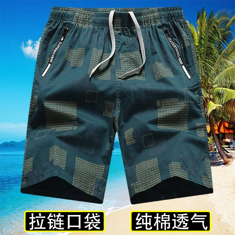 Spring Summer Fashion Cotton High Waist Men\'s Clothing Pocket Elastic Waist Printed Drawstring Loose Rope Hombre Casual Shorts