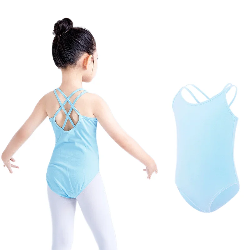 Girl Ballet Leotard Criss Cross Double Shoulder Straps Gymnastic Hollow Out Back Dance Outfits Camisole Tank Unitards Jumpsuit