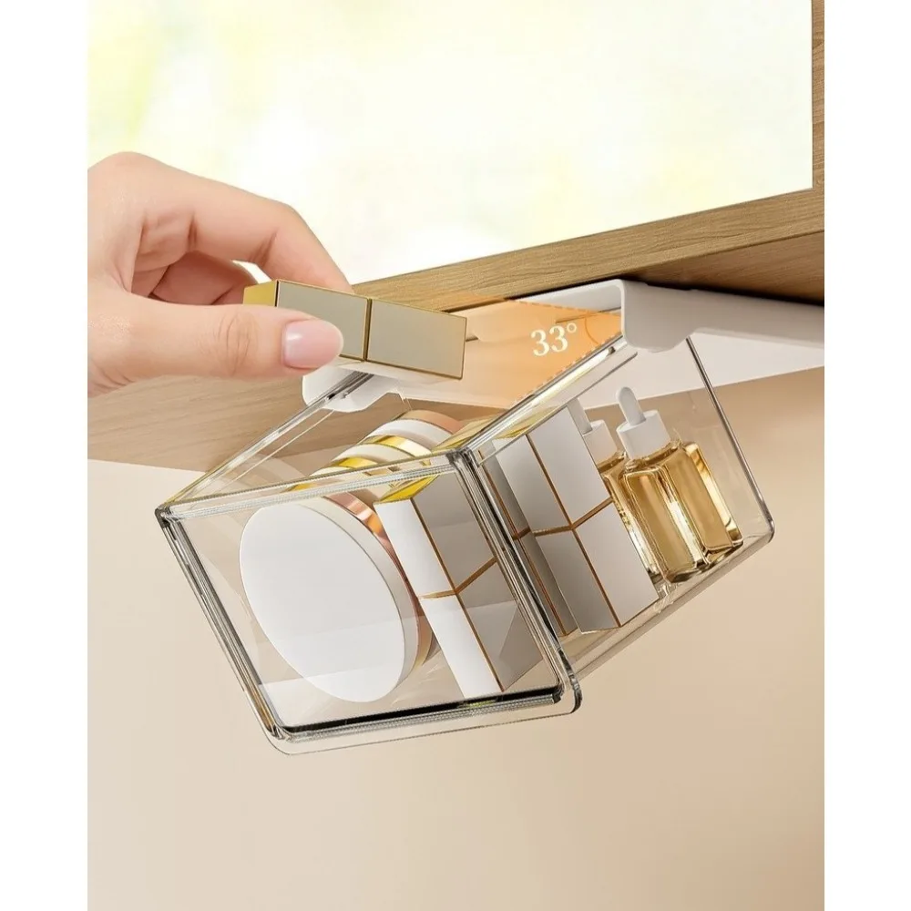 Plastic Drawer Style Storage Box Self Adhesive Large Capacity Makeup Storage Container Transparent Space Saving view 4