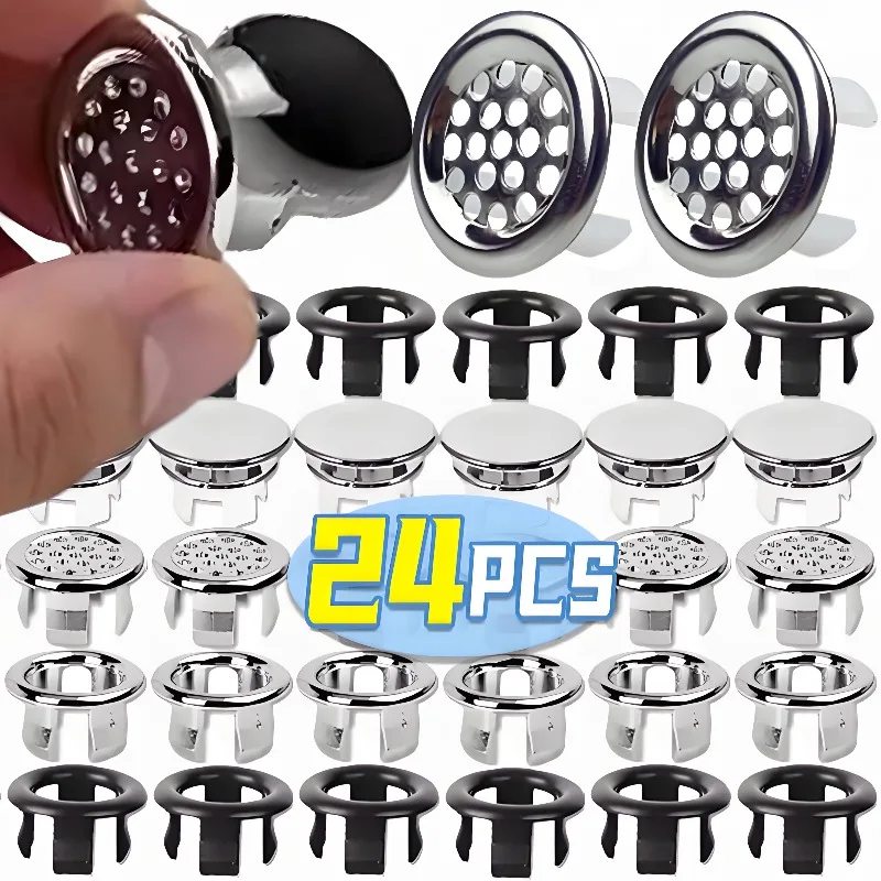 

24/1x Wash Basin Overflow Ring for Kitchen Bathroom Basin Trim Bath Drain Cap Replacement Chrome Hole Cover Plug Drain Accessory