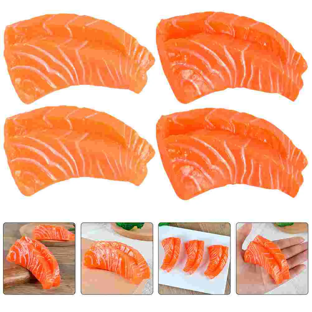 4 Pcs Salmon Model Artificial Models Showcase Props Simulated Slices Pvc Desktop Ornaments Fake Food Shaped