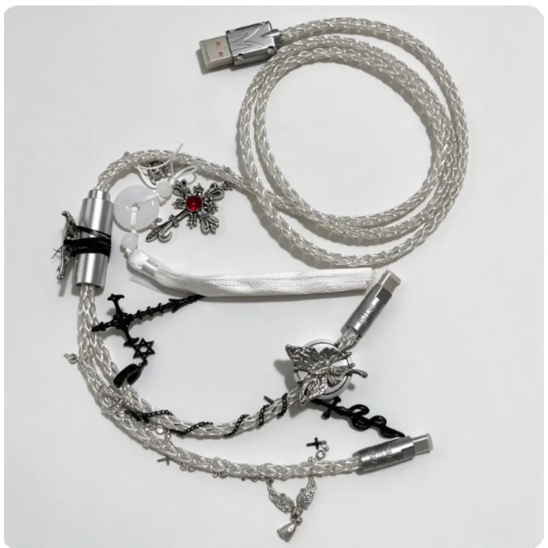 Customized 2-in-1 8K Pilot Cable USB-C White Cute 1.3m RGB Magnetic Mechanical Keyboard Cable Decorative Accessories