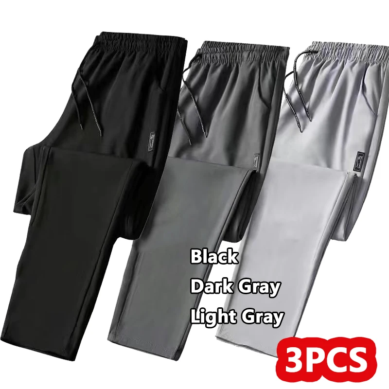 Pantalones informales de pierna recta sueltos de seda de hielo para hombre, pantalones deportivos largos finos y secos de verano, cómodos, transpirables y ligeros