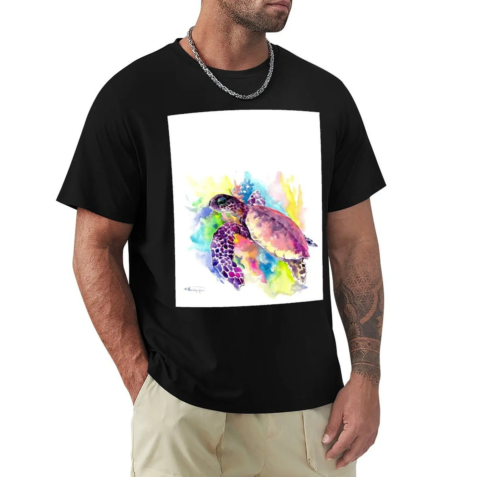 Sea Turtle in Coral Reef T-Shirt Large Size Casual Short Sleeve Top