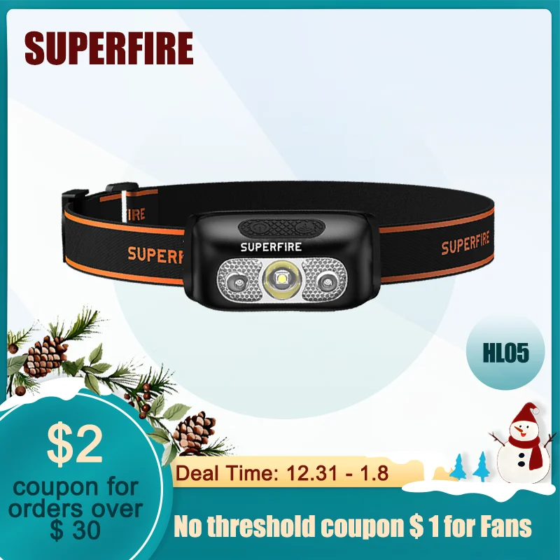 SUPERFIRE Mini Rechargeable Powerful Headlamp USB High Power Headlight LED Waterproof Head Lamp Sensor Torch Work Front Light