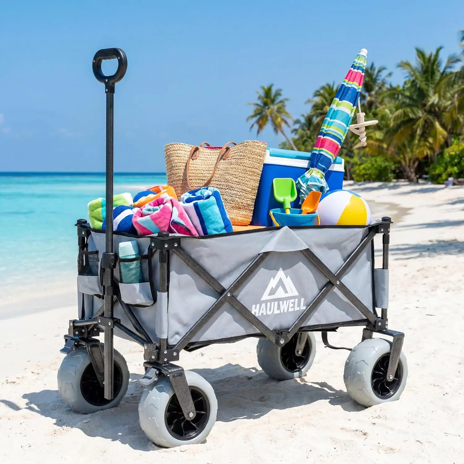 Beach Wagon with Big Wheels for Sand | Beach Cart for Sand | Collapsible Heavy Duty Beach Wagon for Kids, Camping & Outdoor