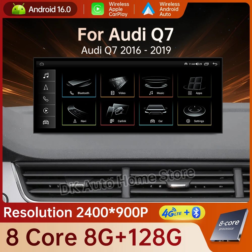 12.3 For Audi Q7 2016 - 2019 Android 16 Car Radio Multimedia CarPlay 4G WIFI DSPWireless Auto Stereo GPS Navigation QLED Touch