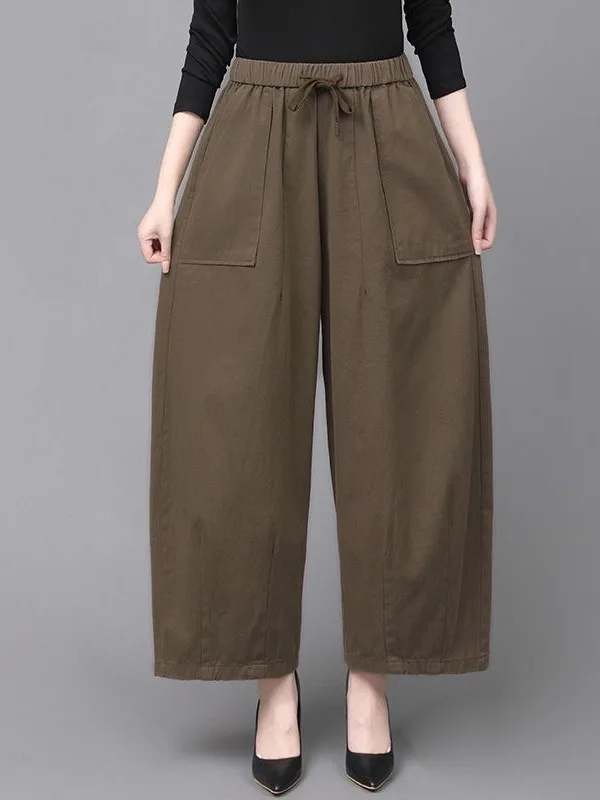 High Waist Wide Leg Pants Women Loose Slimming Casual Pants plus Size Versatile Midlife Mom Pants Commute Style Artistic Simple