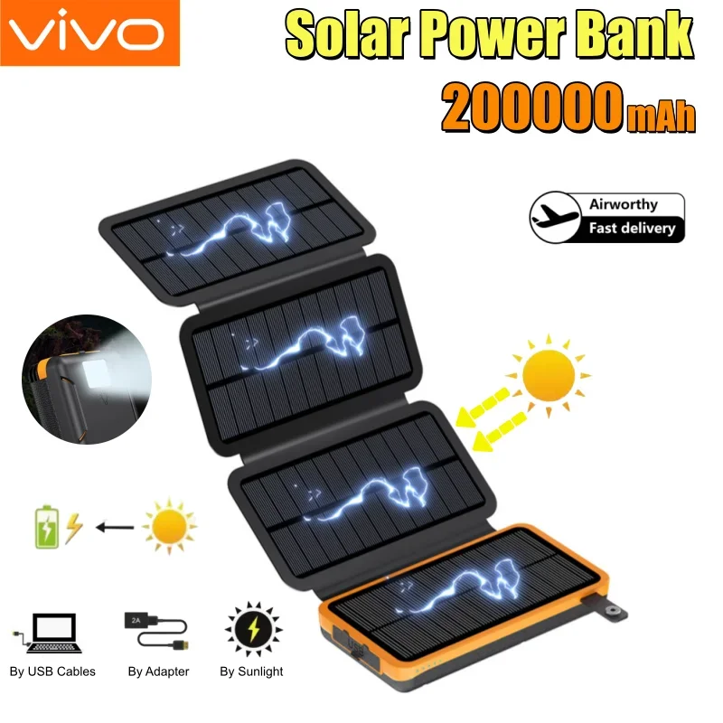 

VIVO 120W 200000mAh Solar Power Bank High Capacity Fast Charging with Flashlight Portable Mobile Battery for iPhone Samsung