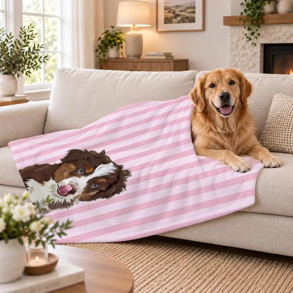 Animal Collie Dog Throw Soft Plush Flannel Pet Blanket, Home Decor Cover for Sofa, Bed, Trip & Picnic