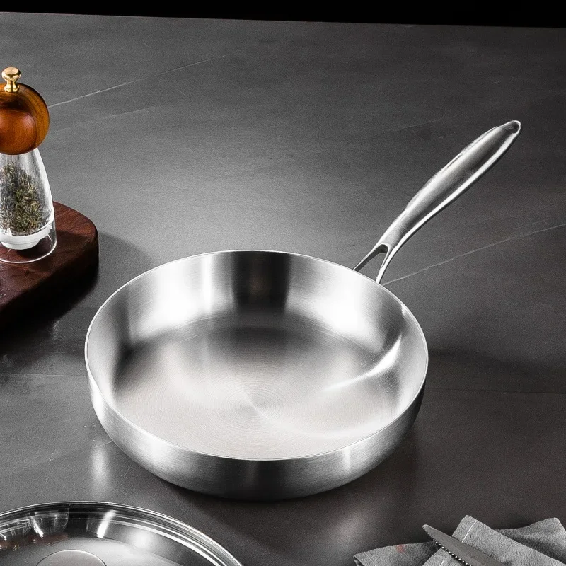 

304 stainless steel frying pan, induction cooker, gas stove, flat bottomed pan, household uncoated steak frying pan