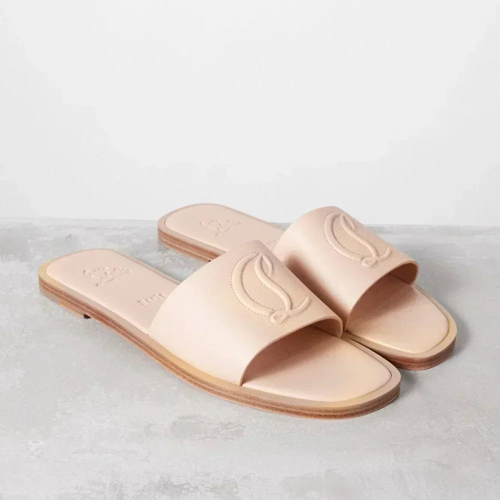 2024 New European and American Women's Vietnamese Leather Pressure Letter Red Flat Slippers Wear Sandals Outside The Home Shoes