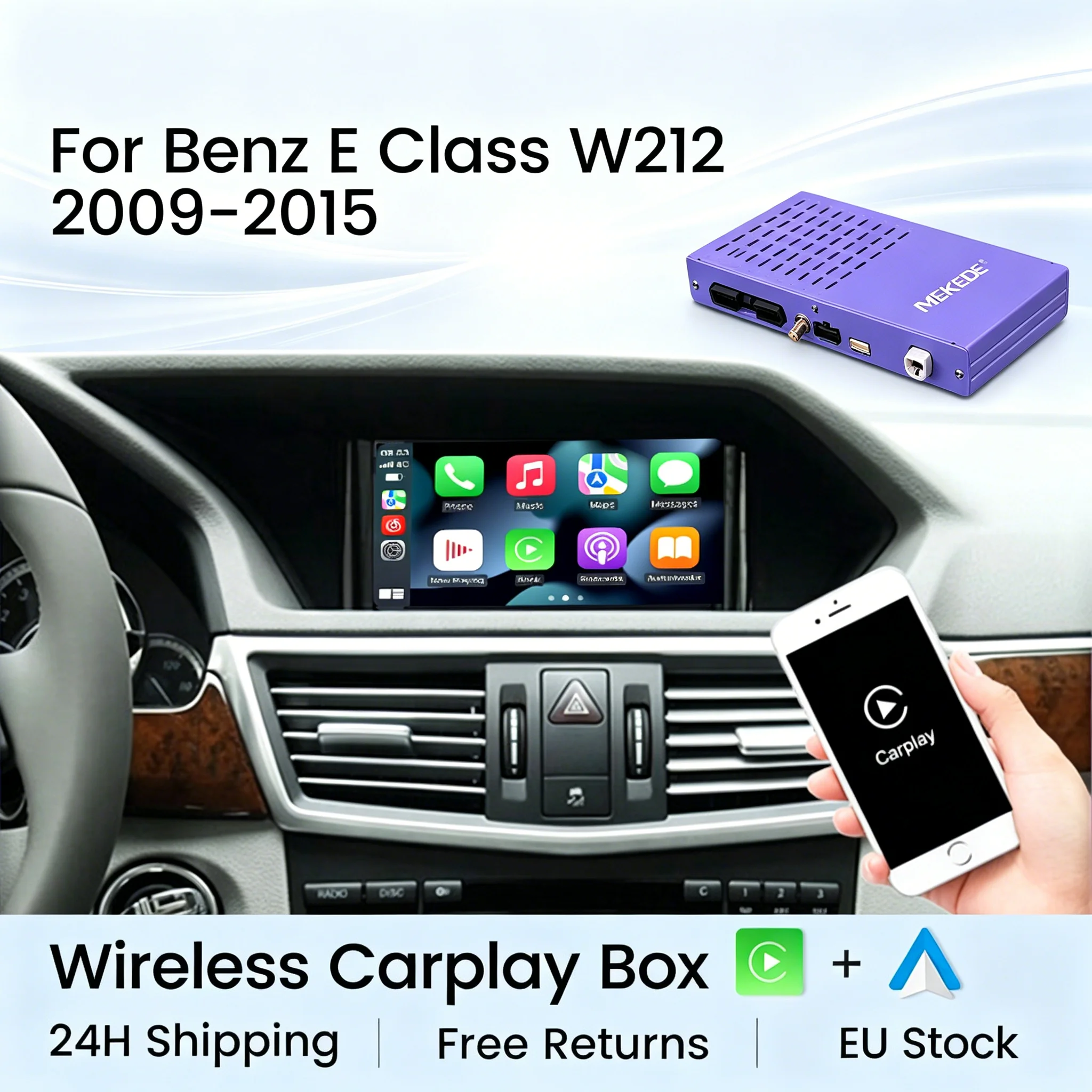 EU-Lagerbestand 2026 Neue Android Auto Wireless CarPlay AI Box Universal für Benz E-Klasse W212 E Coupé C207 NTG4.0 NTG4.5 NTG5.0 Originalbildschirm-Upgrade Sprachsteuerung Plug-and-Play-Installation