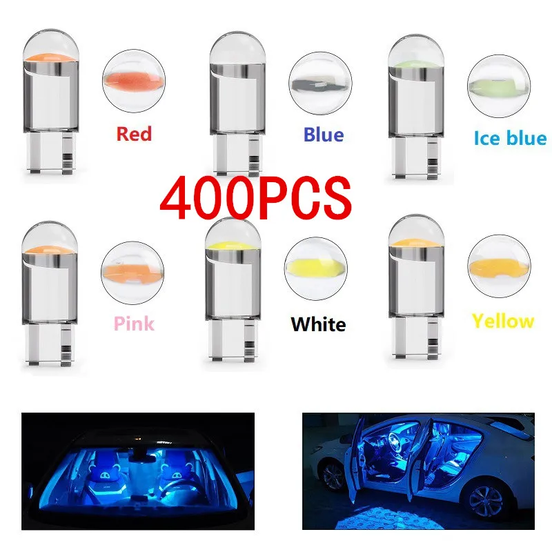 10/50/100/200/400PCS Colorful T10 DC 12V Wedge License Plate Light Bulb ﻿Car LED Light Canbus Glass COB Reading Dome Lamp Mark