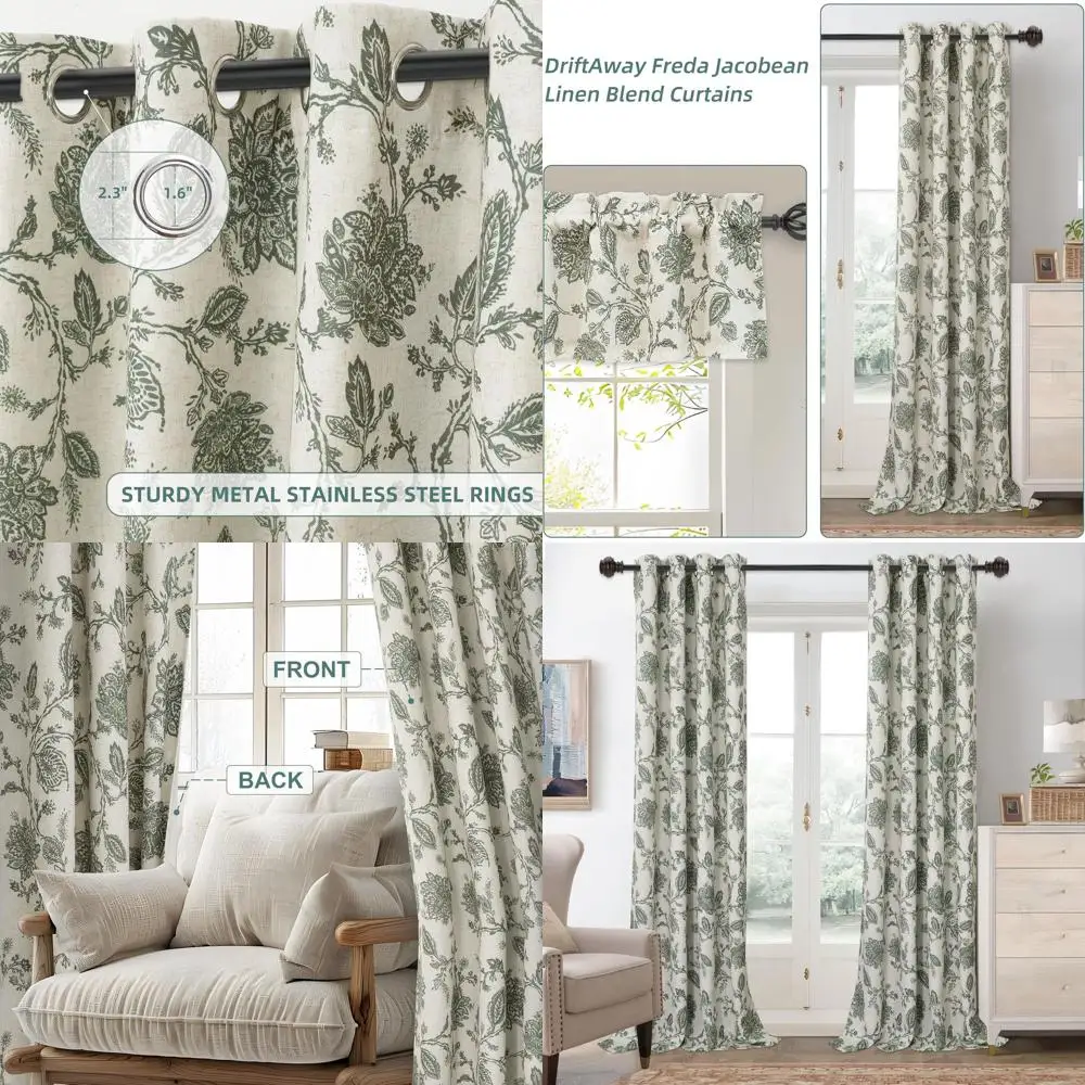 

Green Floral Paisley Lined Blackout Curtains, 96 for Living Spaces & Bedrooms, Grommet Top, Farmhouse Style
