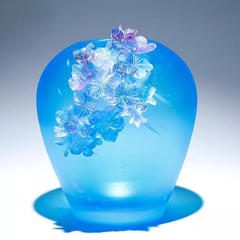 Glazed peach blossom vase ornament, flower arrangement in living room, high-end sense entrance wine cabinet