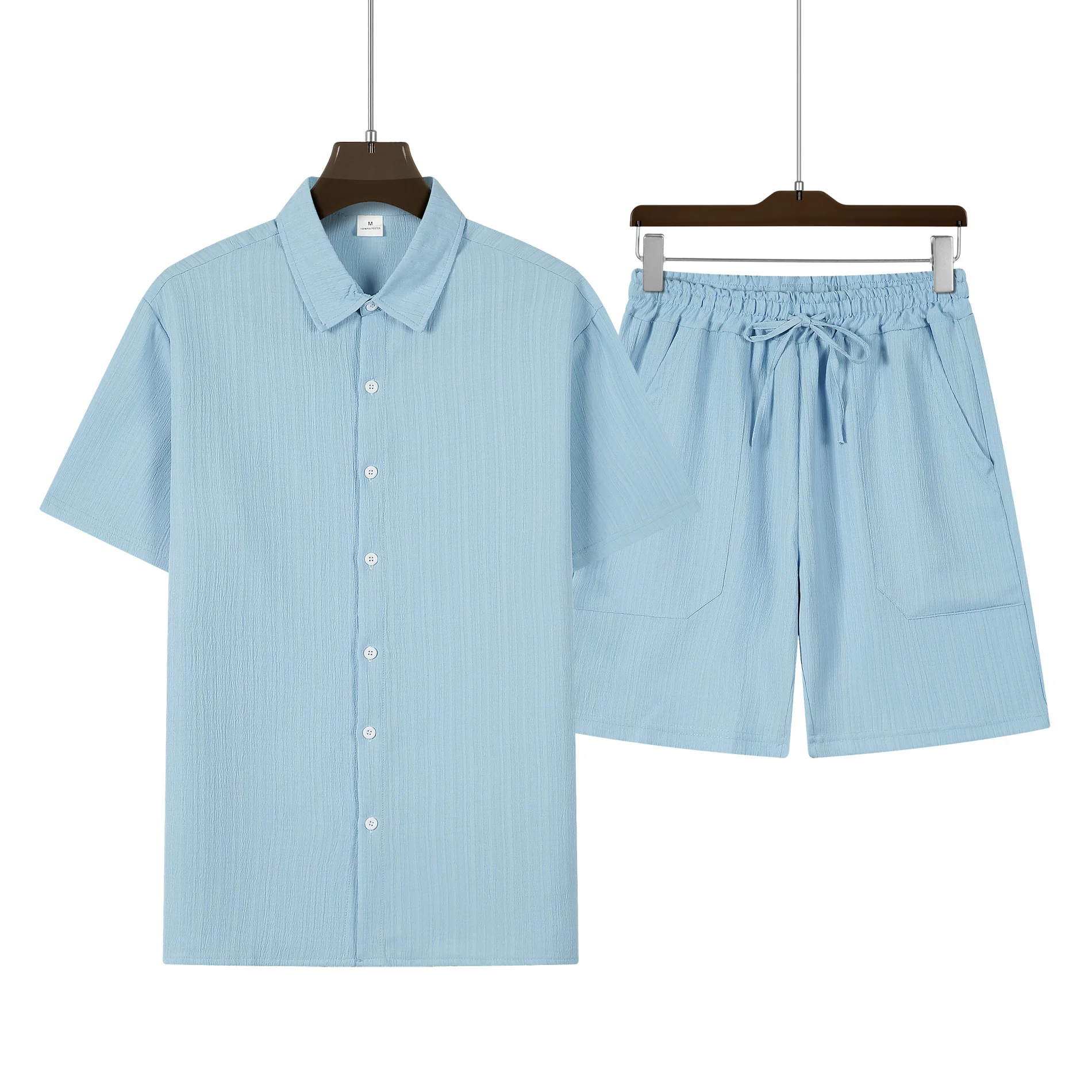 Conjunto de camisa simple de manga corta para hombre, ropa informal de color sólido, secado rápido, novedad de verano, 2024