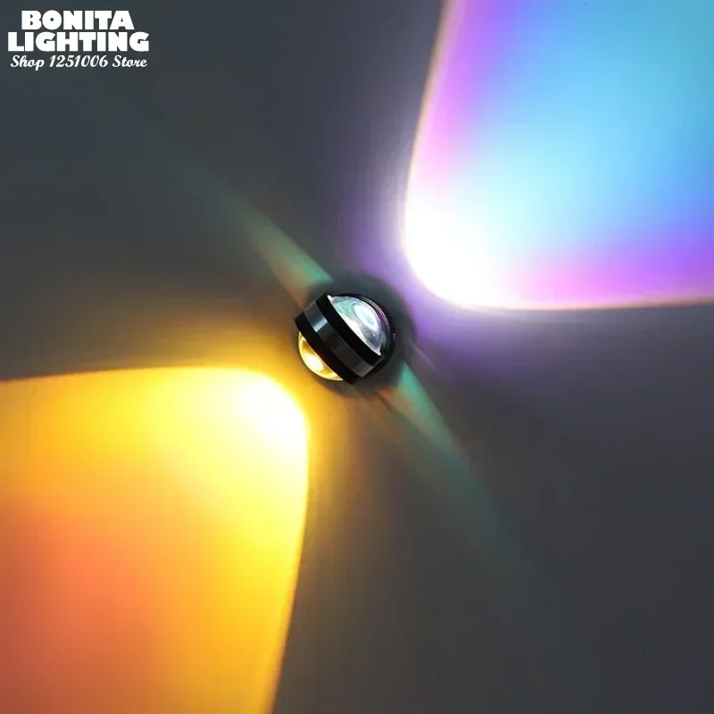 Modern Wall Sconce Double Sided Lens LED Light Projector Sunset Rainbow Ambiance Lamp for Bedroom Living Room Hallway Hotel Cafe