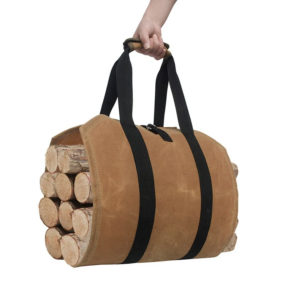 Firewood Storage Bag Canvas Match Bag Tote Camping Carry Bag Package Handles Bag