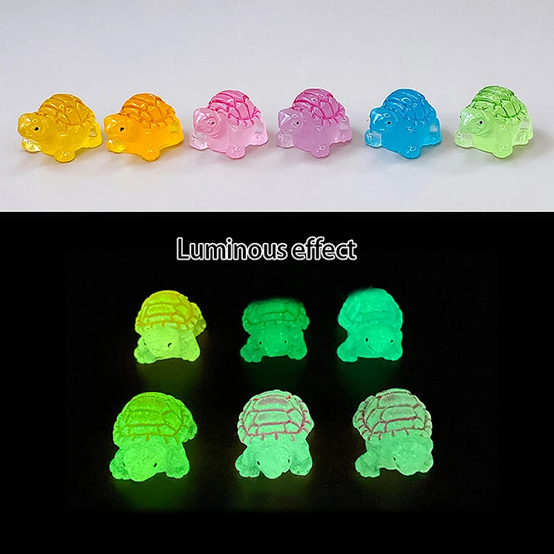 1/6 Pcs Cartoon Luminous Little Turtle Ornament Lifelike Decorative Stereoscopic Pendants Mini Landscape Decoration Ornament