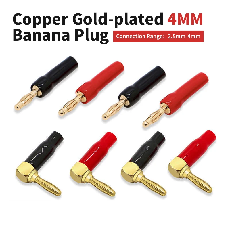 

Copper Gold-plated 4MM Banana Plug Right Angle L-shaped Solder-free Banana Connector 90 Degree Horn Wire Straight Head Plugs