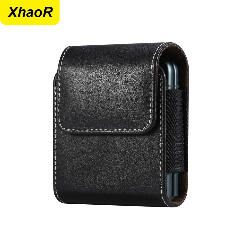 Leather Belt Clip Case Men Waist Bag For Samsung Galaxy Z Flip 5 4 3 5G OPPO VIVO Huawei P50 Pocket Holster Pouch Leather Cover