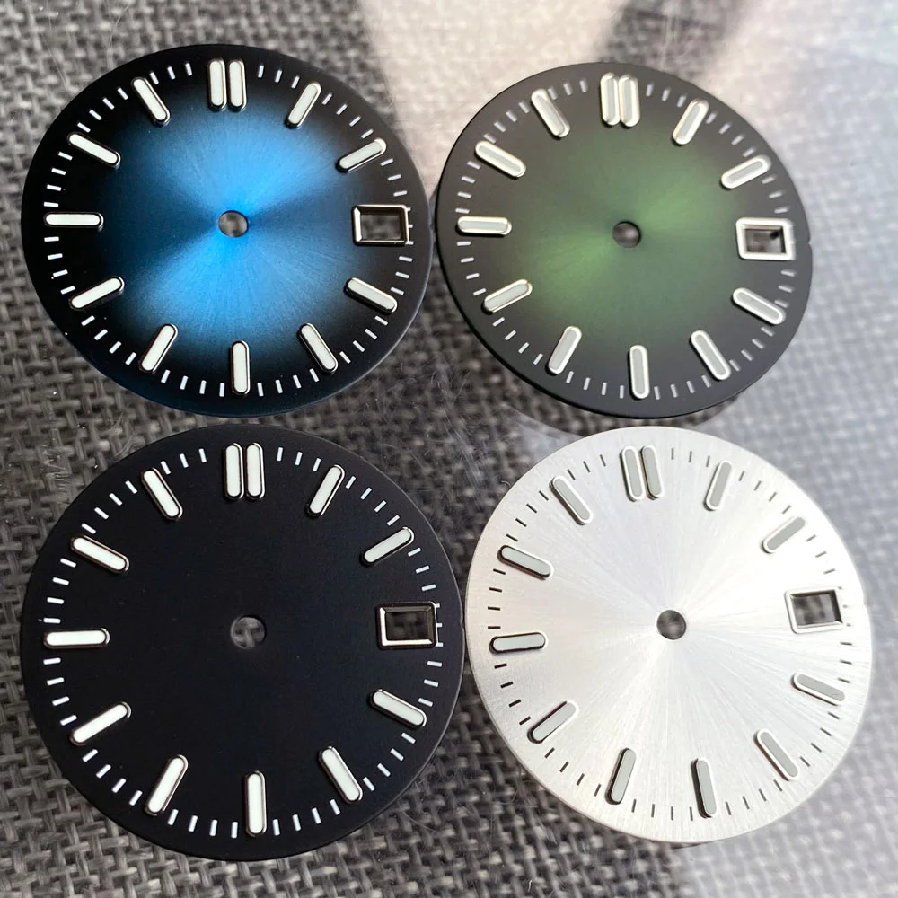 Sunray หน้าปัดนาฬิกา29มม. สีเขียว/น้ำเงิน/เทาอุปกรณ์เสริมสำหรับ NH35 NH36ดำน้ำนาฬิกานักบินวันที่