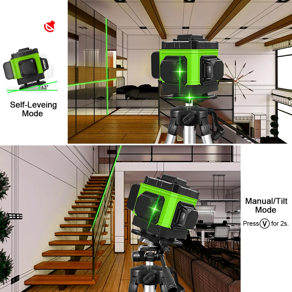 CLUBIONA 12 Lines Laser Level Green Line Self Leveling 360 Horizontal And Vertical Super Powerful Green Beam Laser Level