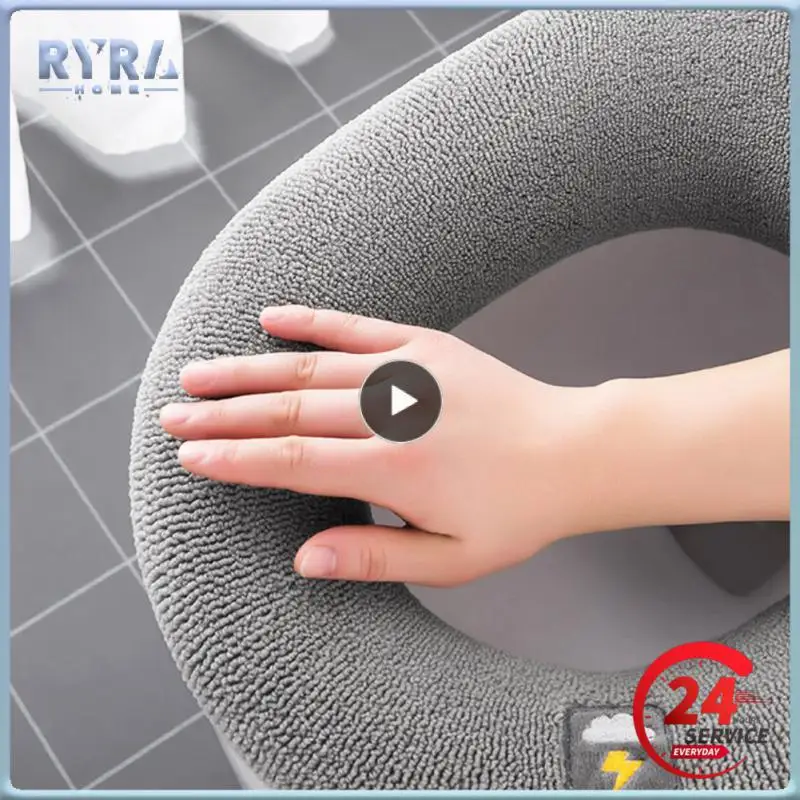 Winter Warm Toilet Seat Cover Closestool MatWashable Bathroom Accessories Knitting Pure Color Soft O-shape Pad Bidet Cover