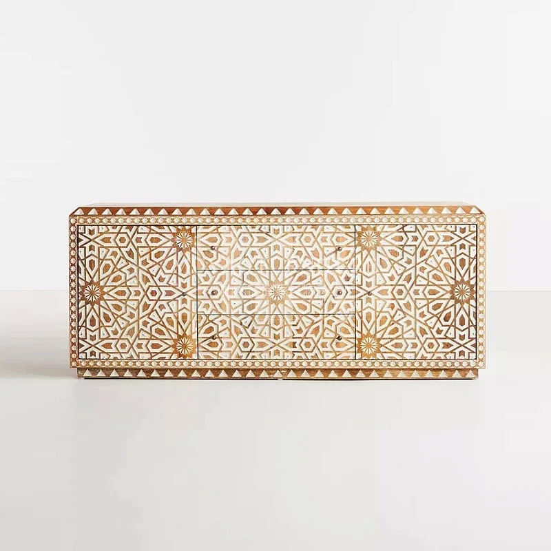 

French retro all-solid wood dining side cabinet Bohemian log wind decorative entrance cabinet Designer entry foyer cabinet