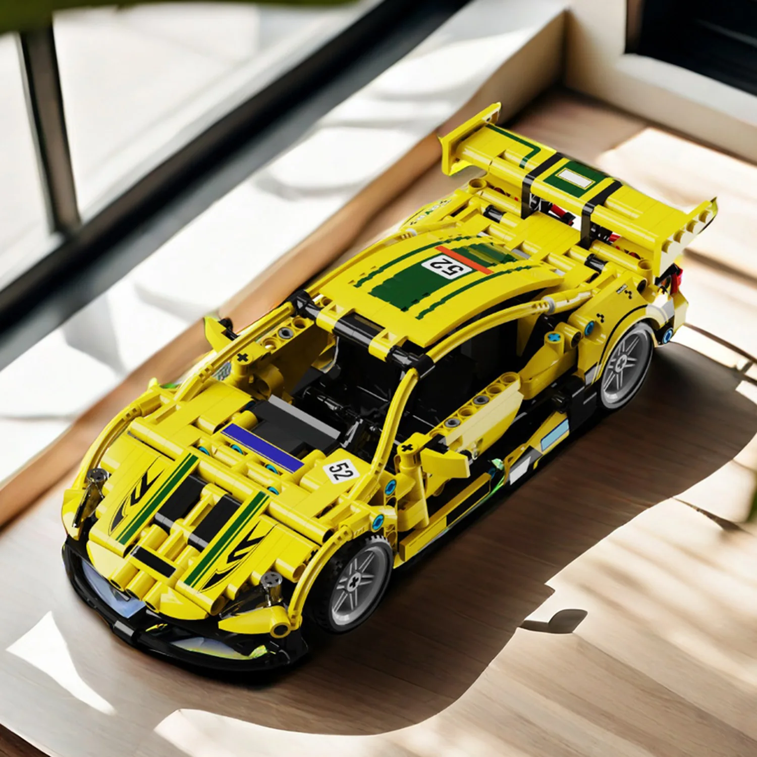 

456 шт. желтый спортивный автомобиль, строительные блоки, игрушки, модель желтого автомобиля, сборка головоломки, кирпичи, наборы игрушек для детей, украшение для рабочего стола, подарки