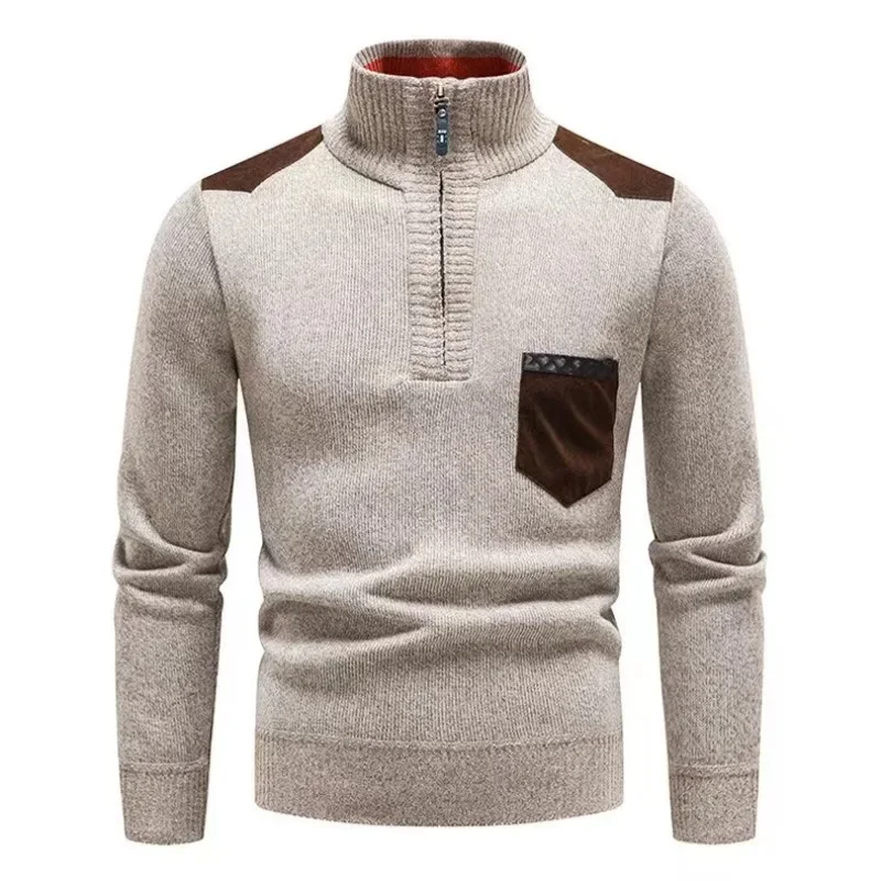 

2024 Autumn Pullover Men Sweater Cashmere Thick Polo Shirts Korean Half Zipper Cold Blouse Stand Collar Winter Outerwear Luxury