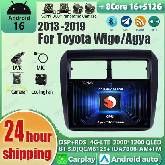 

Android 16 Carplay Auto Qualcomm 2K QLED Screen Car Radio Player For Toyota WIGO 2013-2019 GPS Wifi 4G BT Stereo Multimedia DSP