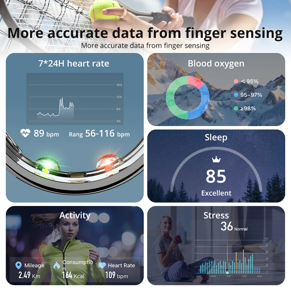 R10 Smart Ring with Charging Case Unisex Health Sleep Tracker 5ATM Waterproof Fitness Ring