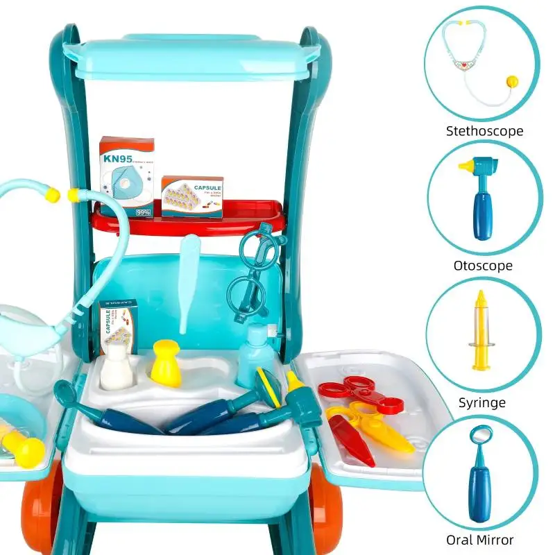 Conjunto de estação médica 2 em 1, kit médico, brinquedo para crianças, kit médico educacional, dramatização, aniversário