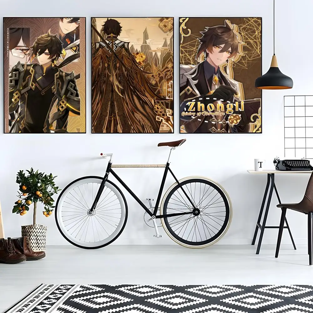 Game Character Genshin Zhongli Poster Sticky Poster Paper Sticker DIY Room Bar Cafe Wall Decor Gift