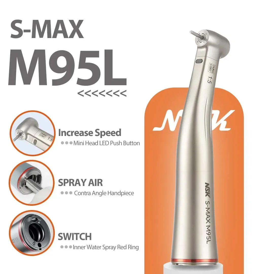 NSK S MAX M95L Dental 1:5 High Speed Handpiece with LED Light  Spray Air On/Off Switch Contra Angle for Precision Dentistry