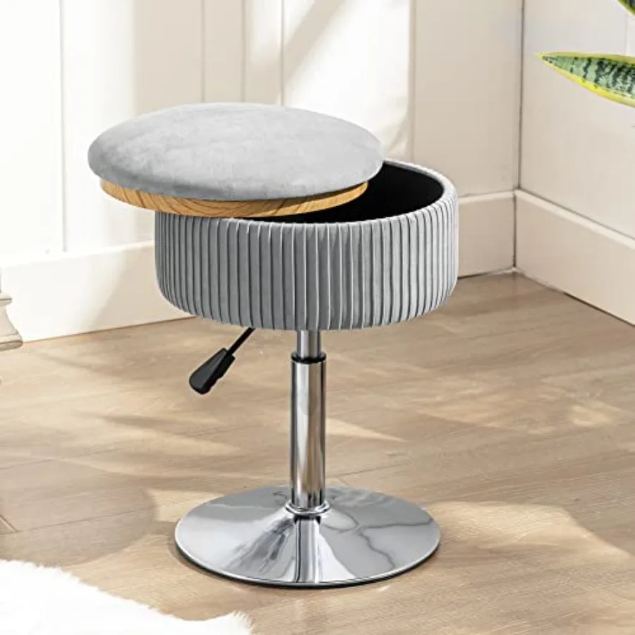 360Swivel Vanity Stool Chair for Makeup Room, Height Adjustable Stool for Vanity with Storage, Small Velvet for Bathroom, Livi