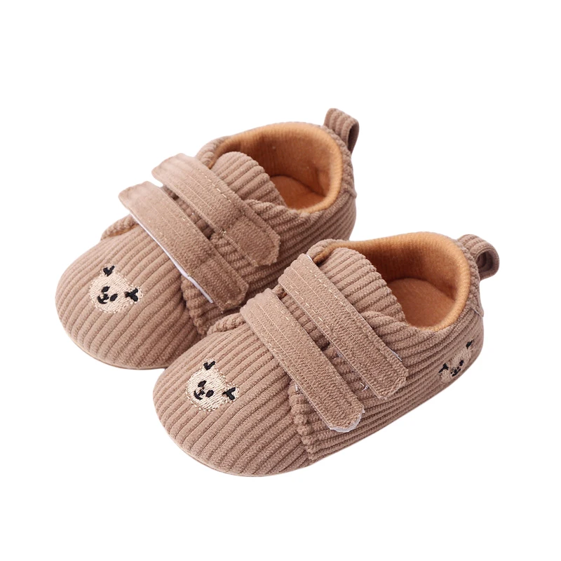 Baby Girls Boys Suede Shoes Anti-Slip Soft Sole Cartoon Bear Shoes Toddler First Walking Shoes